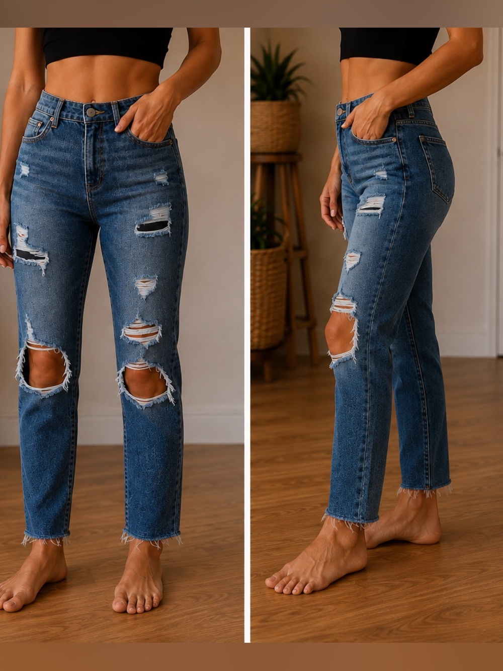 Abercrombie & Fitch Distressed Mid-Blue Straight Leg Jeans